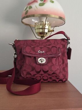 Coach Burgundy Signature Crossbody Bag with Front Pocket
